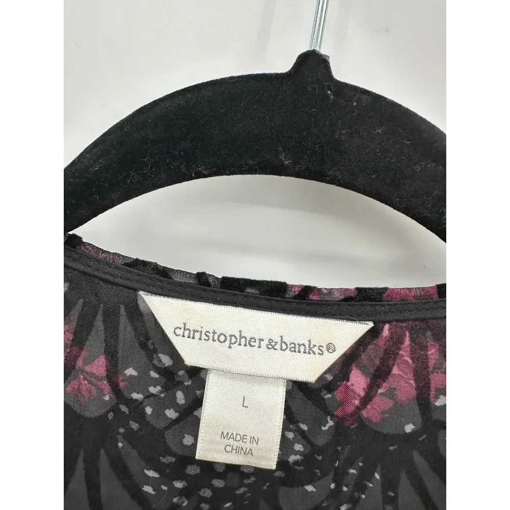 Christopher & Bank Women Black Floral Velvet Burnout Cardigan Size L Half Sleeve
